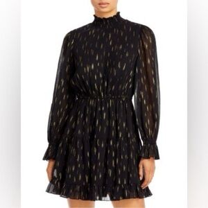 Aqua mock neck ruffle dress long sleeve